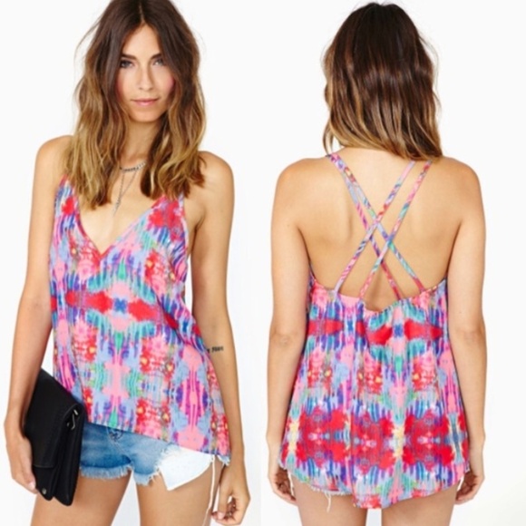 NASTY GAL // water color plunge cross back tank - Picture 1 of 6